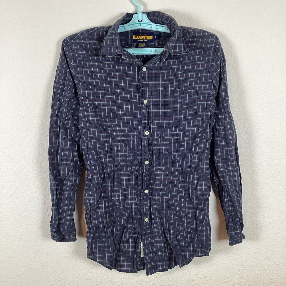 Ralph Lauren Rugby Mens Button Up Shirt Sz S Small Long Sleeve Top Plaid
